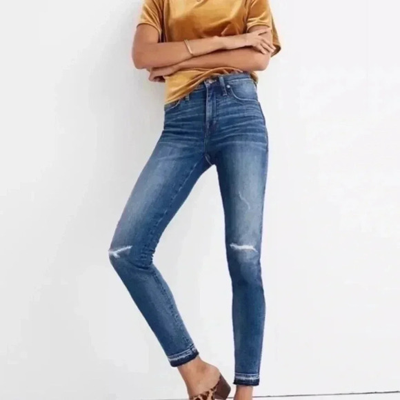 Madewell 9” High Rise  Skinny Jeans in York Wash Rip and Repair Edition Size 25 - Picture 1 of 10
